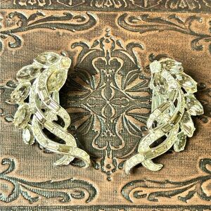 Vintage Smoky Quartz and Crystal Art Deco Astra Clip on Earrings circa 1960s